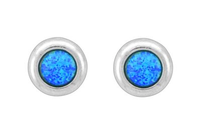 Earrings-Lab Blue Opal Round