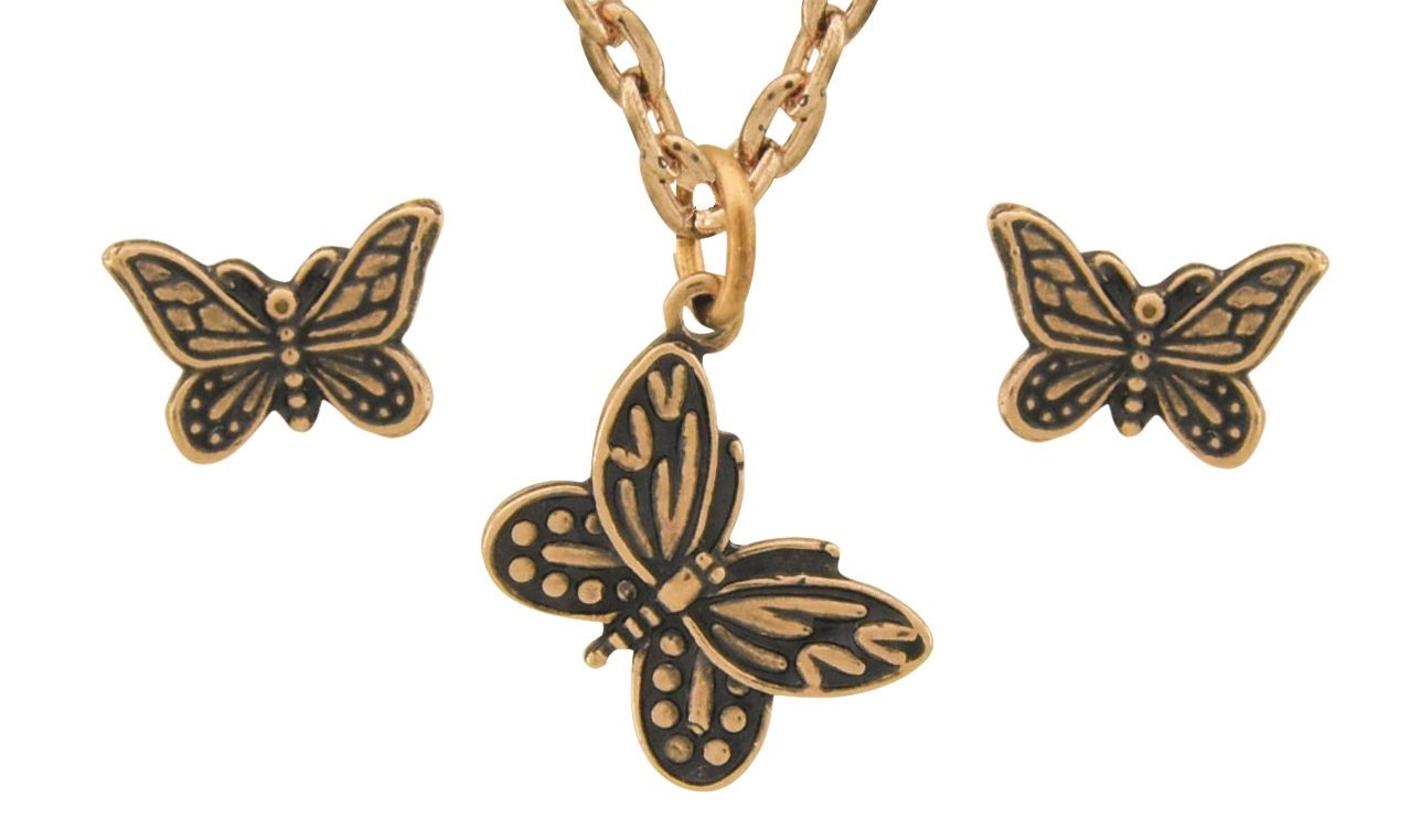 Copper Butterfly Set Earrings & Necklace