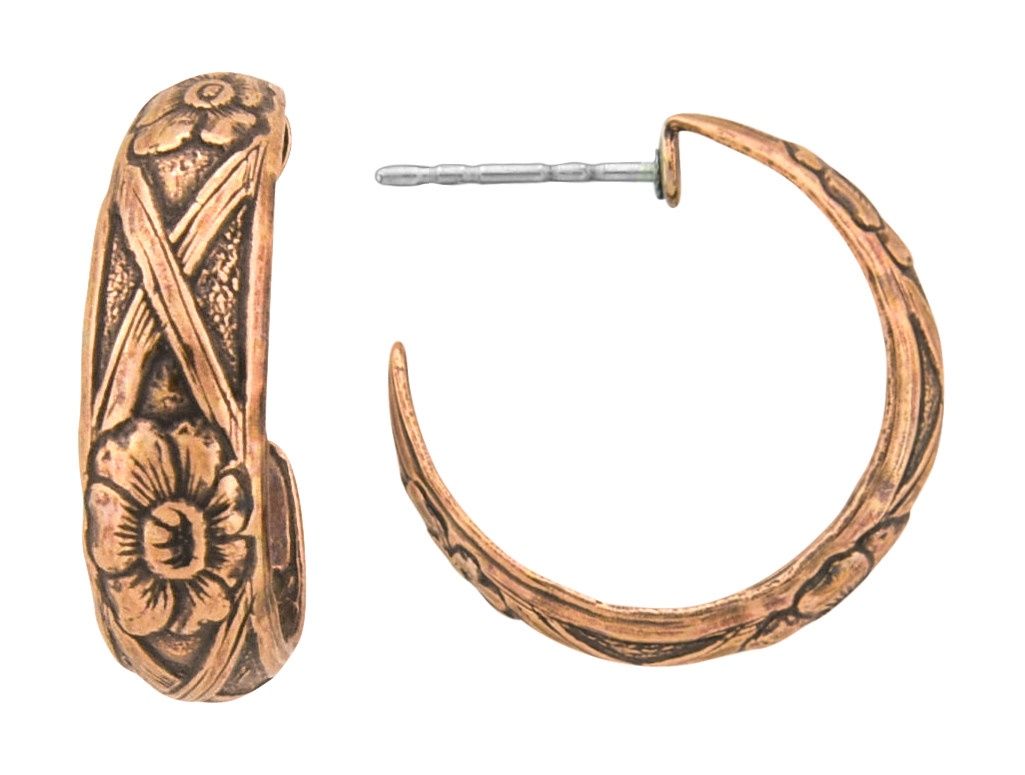 Copper Earrings Half Hoop Flower