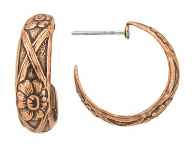 Copper Earrings Half Hoop Flower