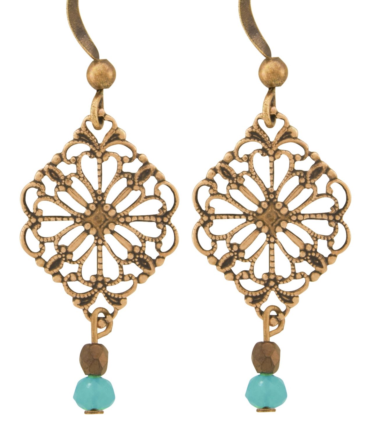 Copper Earrings Square Flower