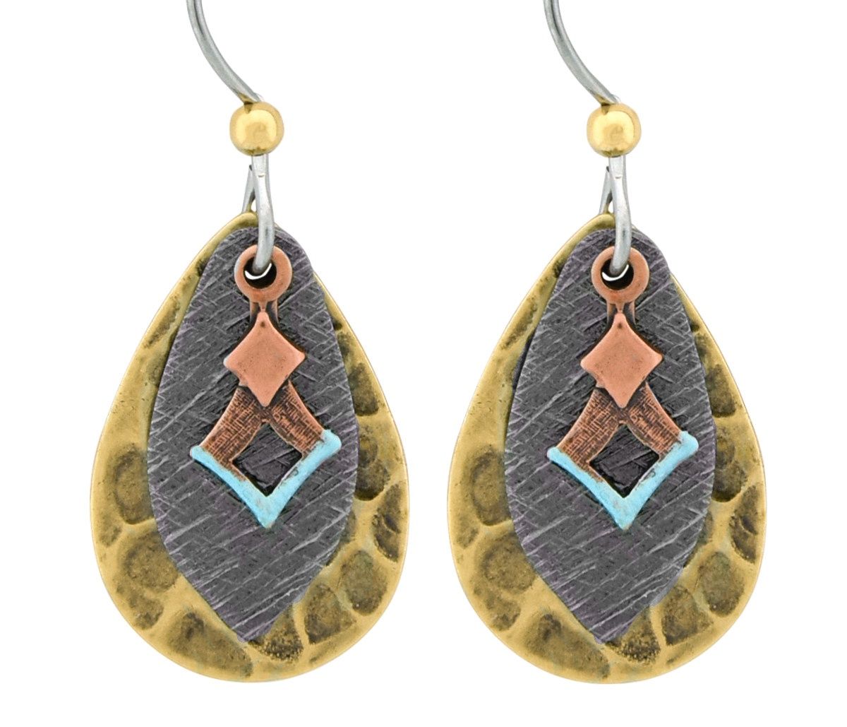 Brass & Copper Earrings 2 Teardrops & Charm