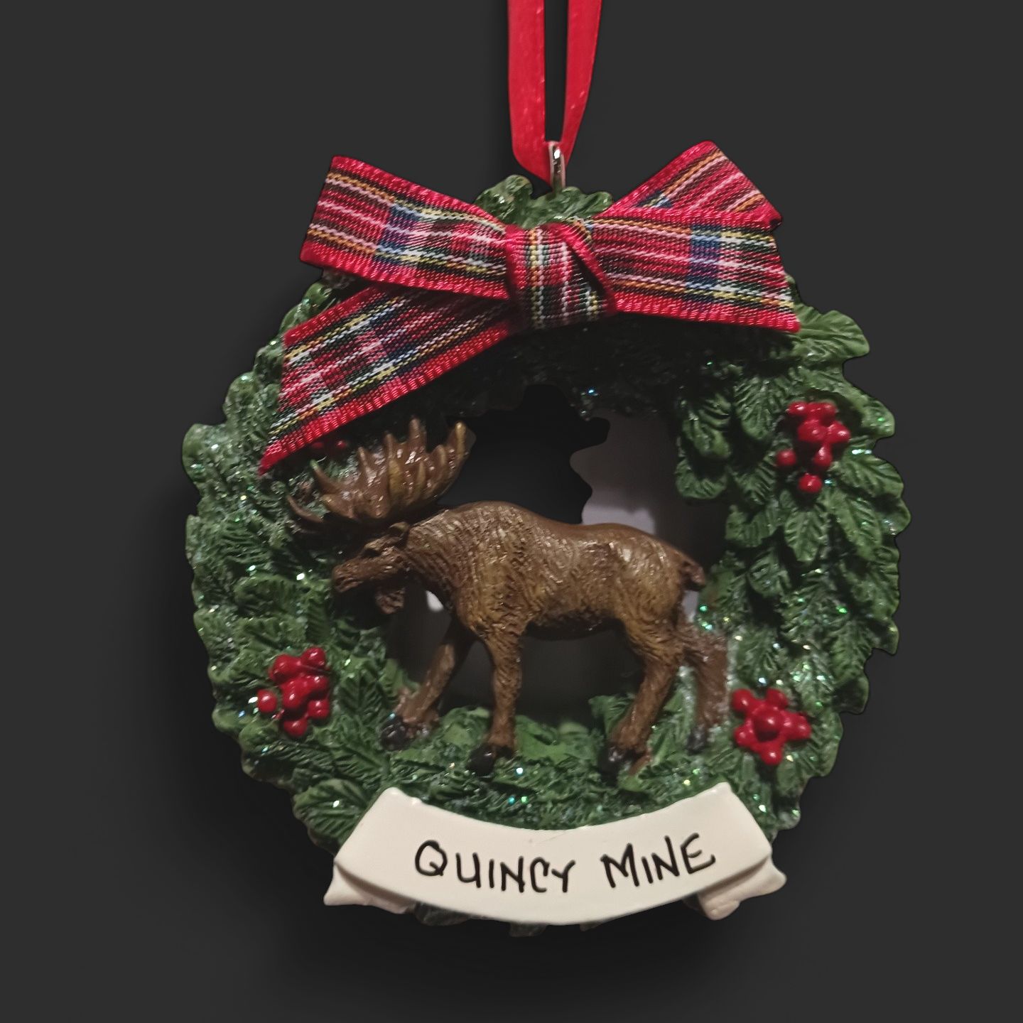 Resin Ornament Moose in Wreath