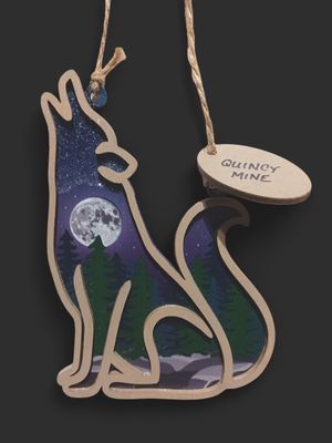 Laser Cut Wood Ornament Wolf w/ Tag