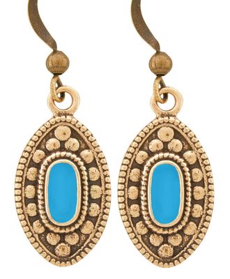 Oval Copper French Hook Earrings with Turquoise Center