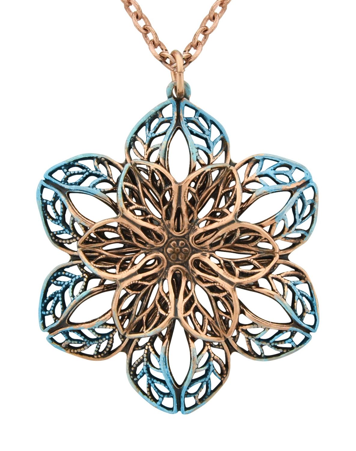 Copper and Blue Flower Pendant