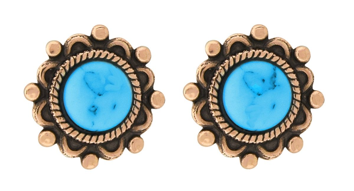 Round Copper with Turquoise Post Earrings