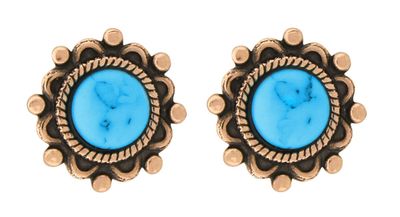 Round Copper with Turquoise Post Earrings