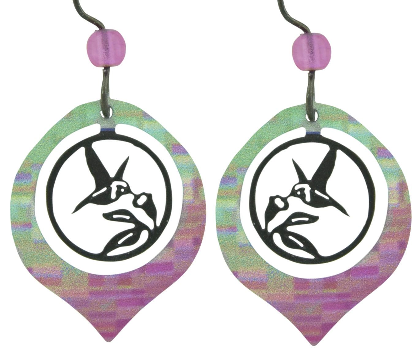 Earrings - Pink Oval with Hummingbird Center
