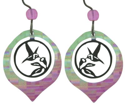 Earrings - Pink Oval with Hummingbird Center