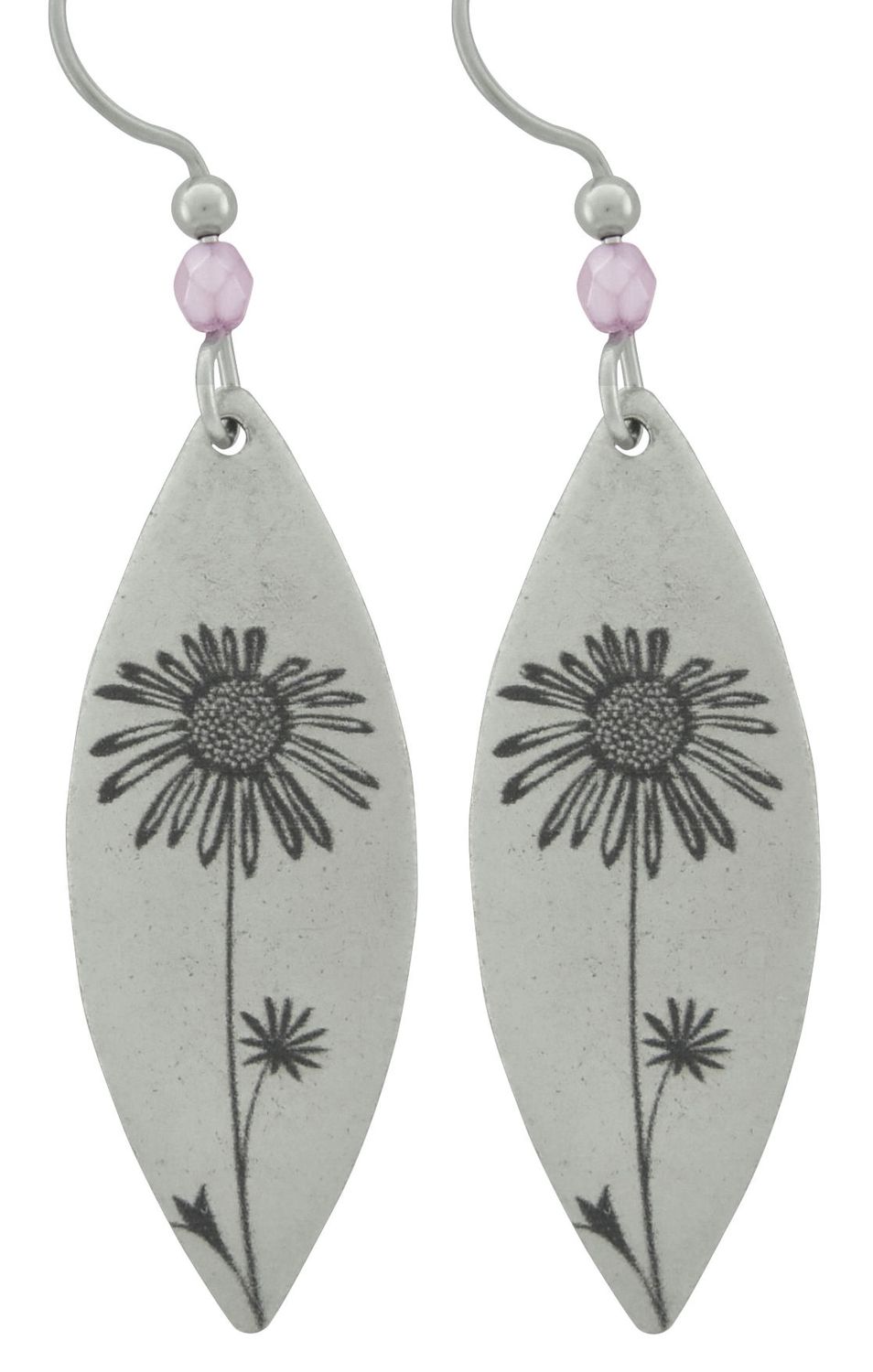 Earrings - Silver Willow Leaf with Daisies