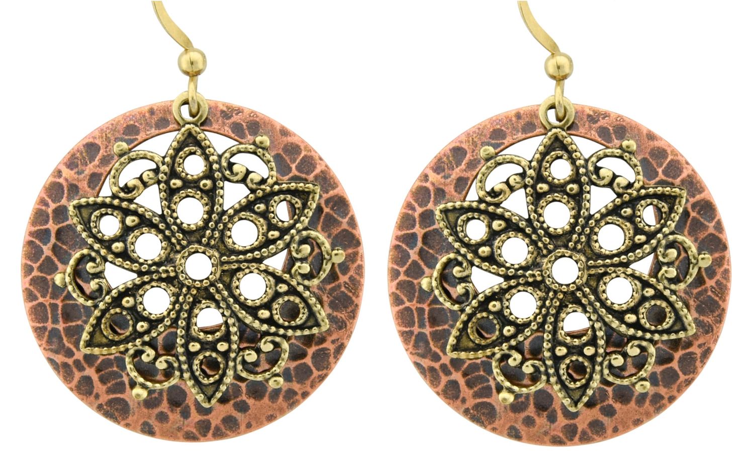 Earrings - Copper & Brass Circle with Mandela BCE 238