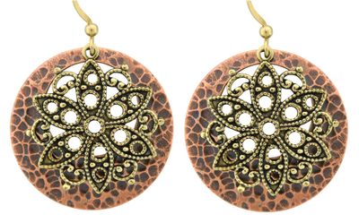 Earrings - Copper & Brass Circle with Mandela BCE 238