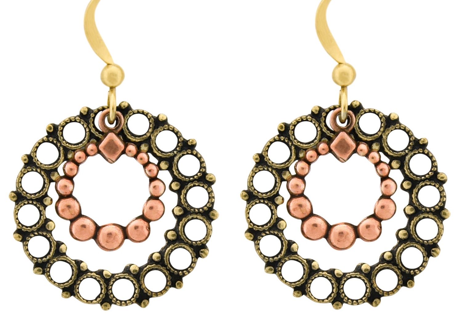 Earrings - Copper & Brass Stacked  Open Circles BCE 213