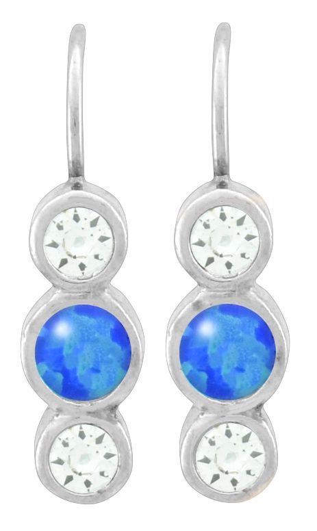 Earrings - Stacked Circles with CZ and Blue Opal