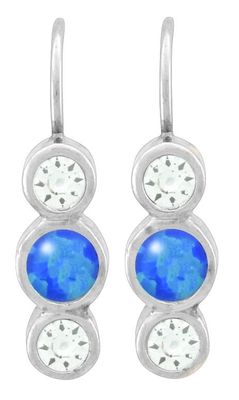 Earrings - Stacked Circles with CZ and Blue Opal