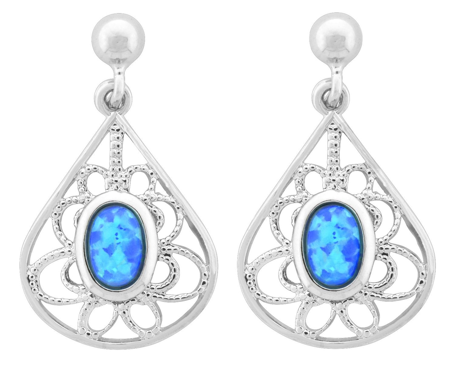 Earrings - Fancy Teardrop Blue Opal Center