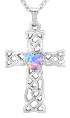 Pendant - Filigree Cross with White Opal