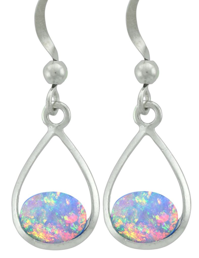 Earrings - Teardrop with White Opal Oval
