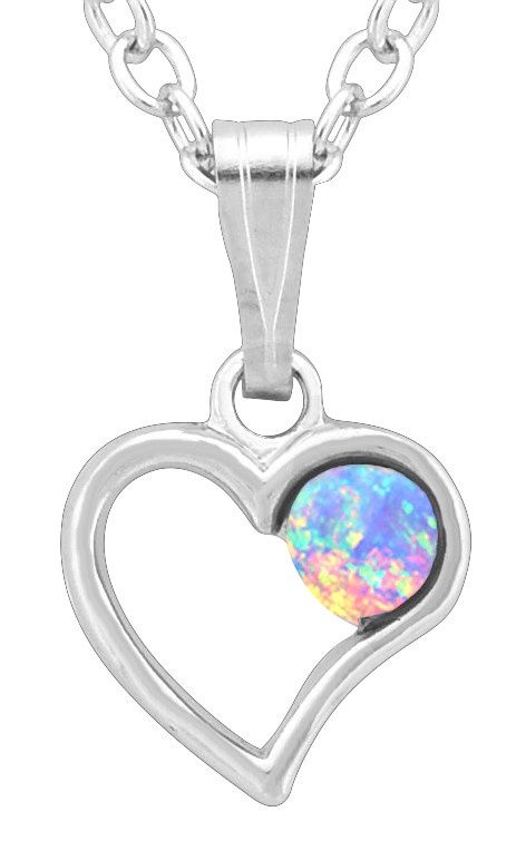 Pendant - Small Silver Heart with White Opal