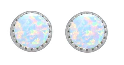 Earrings - Round Stud White Opal