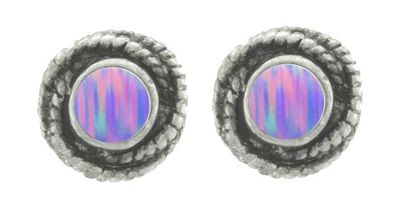 Earrings - Round Stud Lavender Opal