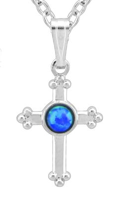 Pendant - Blue Opal Small Cross