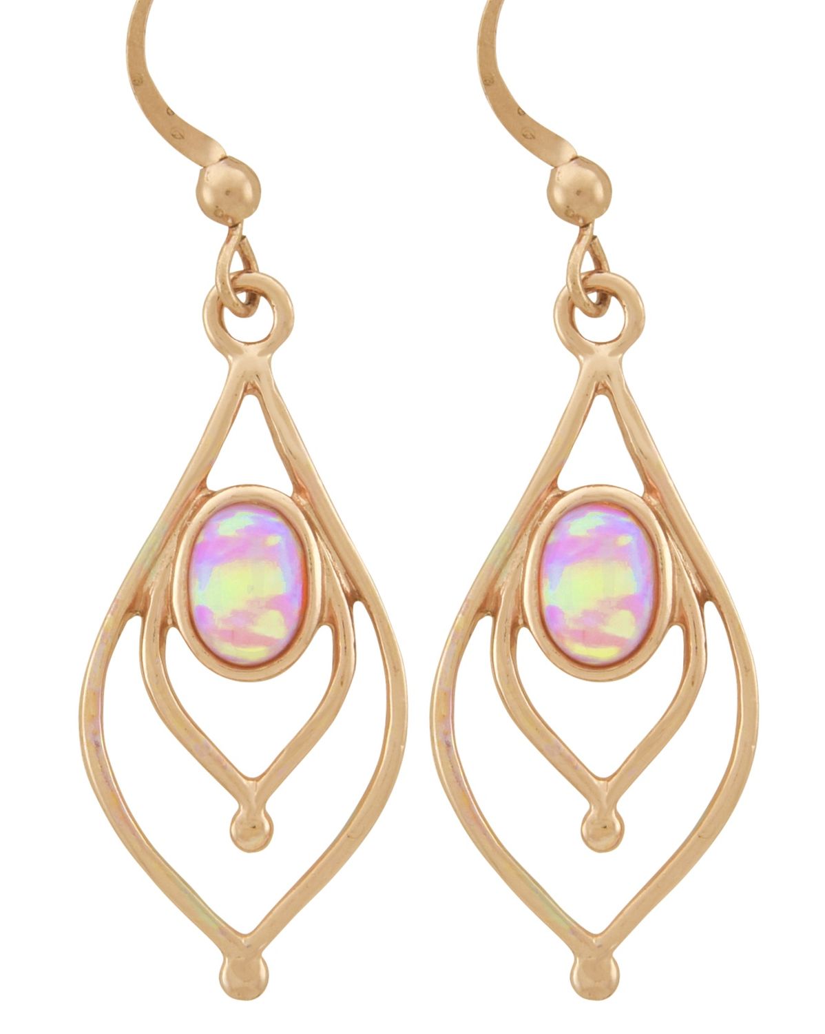 Earrings - White Opal Double Teardrop in Copper