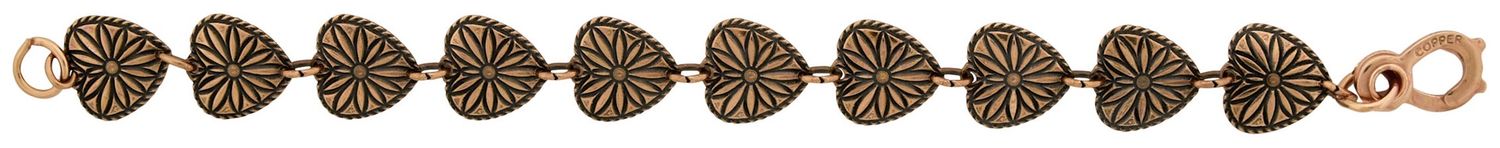 Copper Link Bracelet - Hearts with Flowers