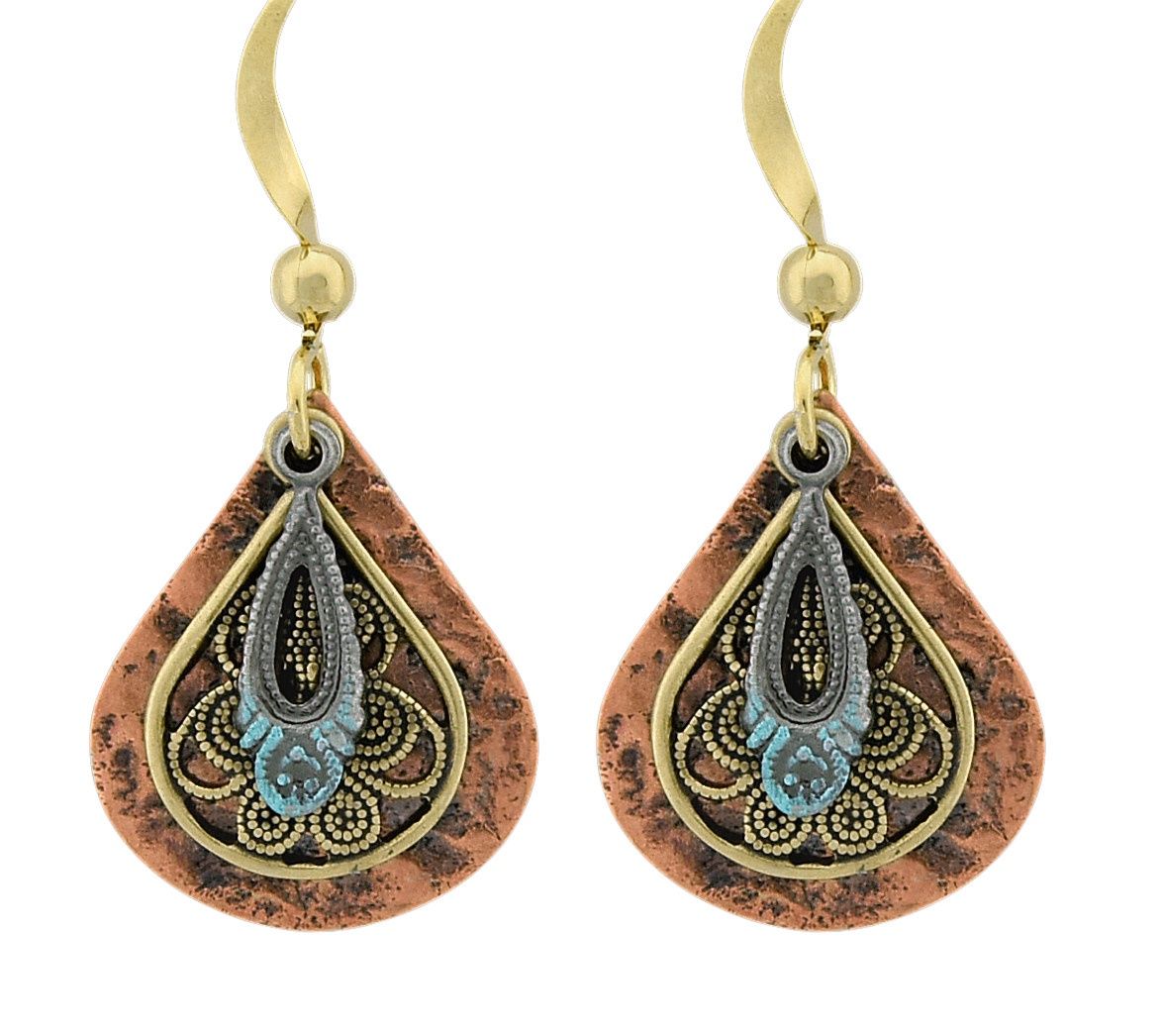 Copper and Brass Pendant Earrings