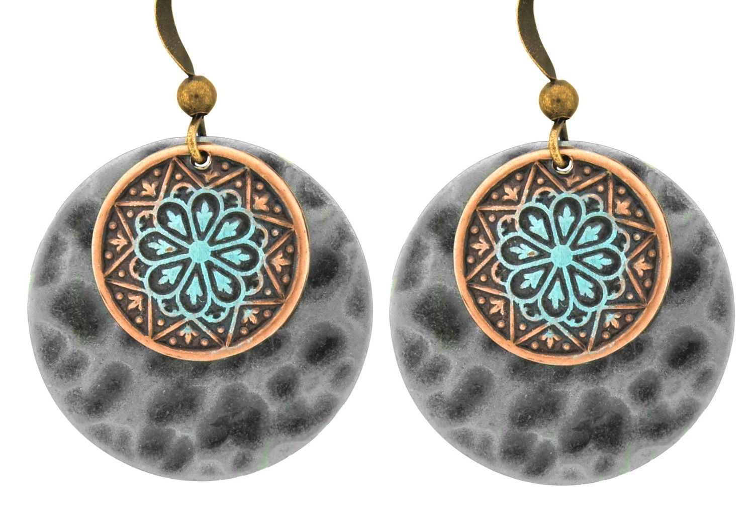 Copper asnd Brass Circle Pendant Earring Mandela