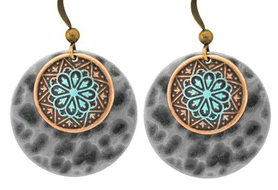 Copper asnd Brass Circle Pendant Earring Mandela