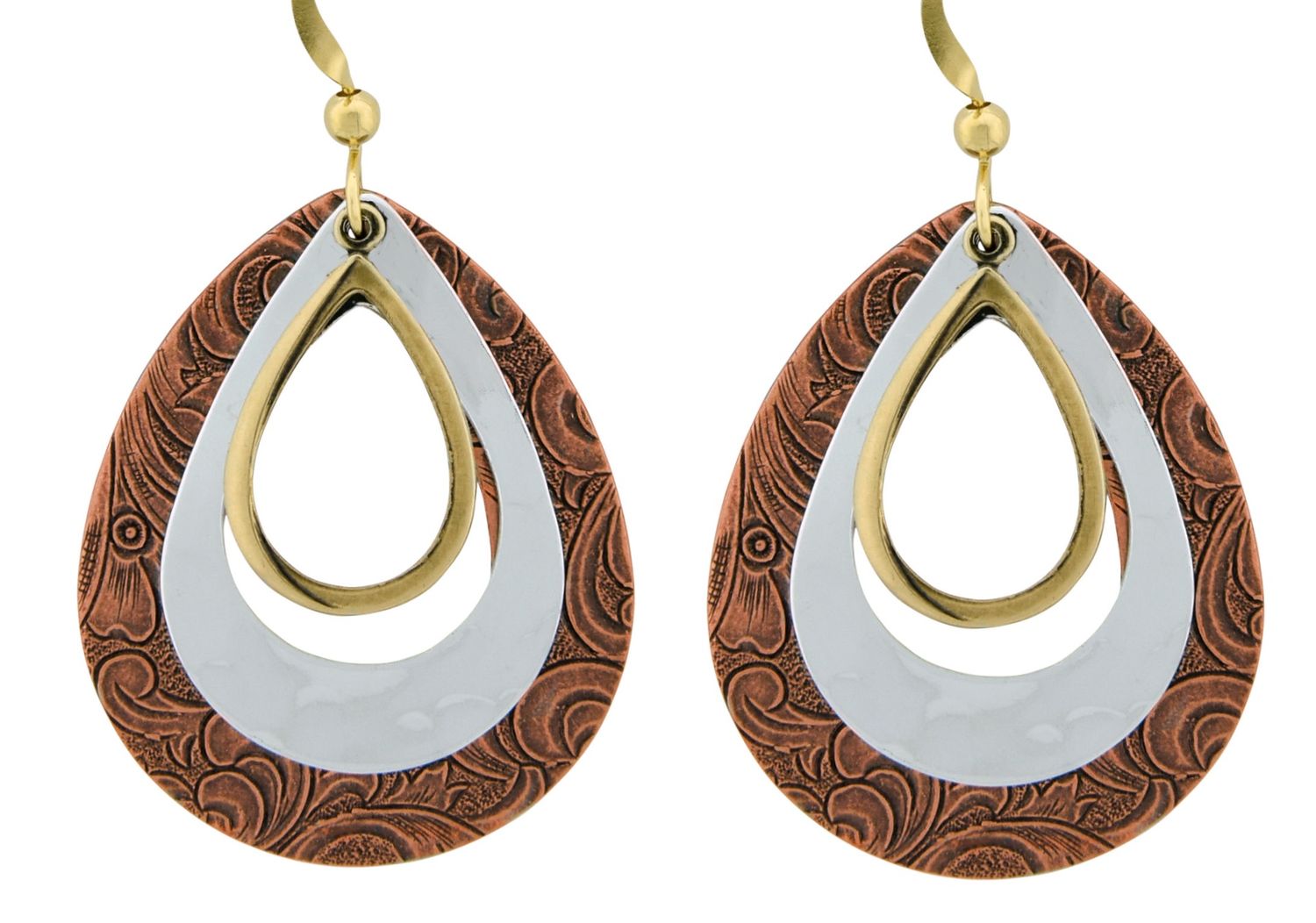 Copper and Brass Tear Drop Pendant 3 tier