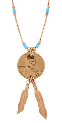 Liquid Copper Pend-Penny Feather Necklace