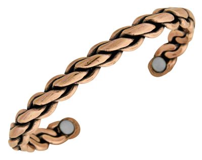 Copper Cuff Bracelet Raised Braided Thin Medium Magnetic