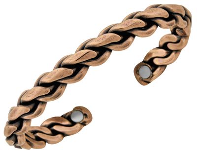 Copper Cuff Bracelet Raised Braided Thick Large