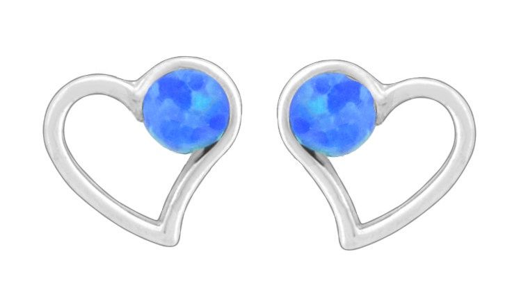 WHT Ear-Lab Blue Opal PPB Heart W/ Opal in corner Earrings