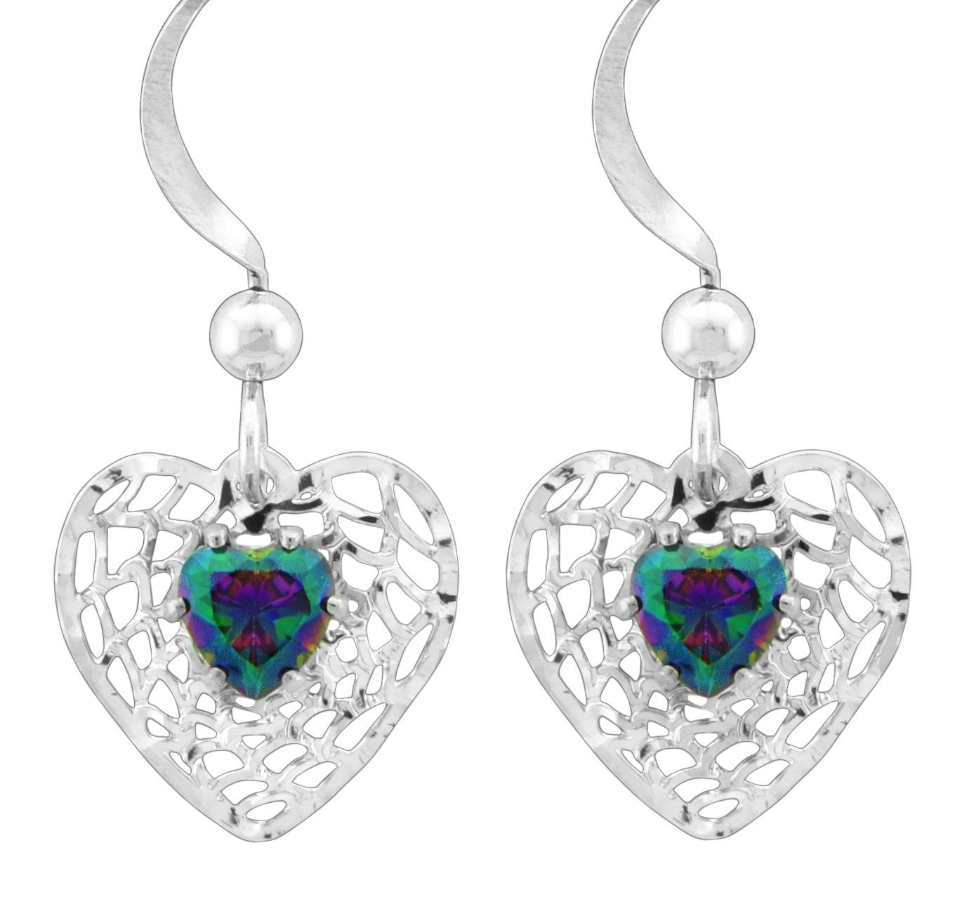 WHT Ear-Mystic CZ FH Heart Shaped gem on Heart Net Earrings