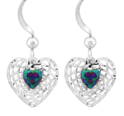 WHT Ear-Mystic CZ FH Heart Shaped gem on Heart Net Earrings