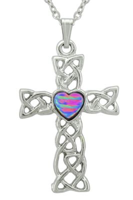 WHT Pend-Lav Opal Cross with Heart Opal Necklace