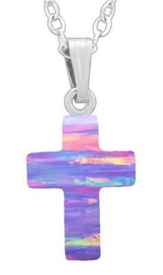WHT Pend-Lav Opal Cross W/ Opal Necklace