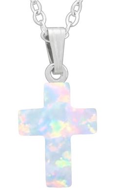 White Opal Cross Pendant Necklace