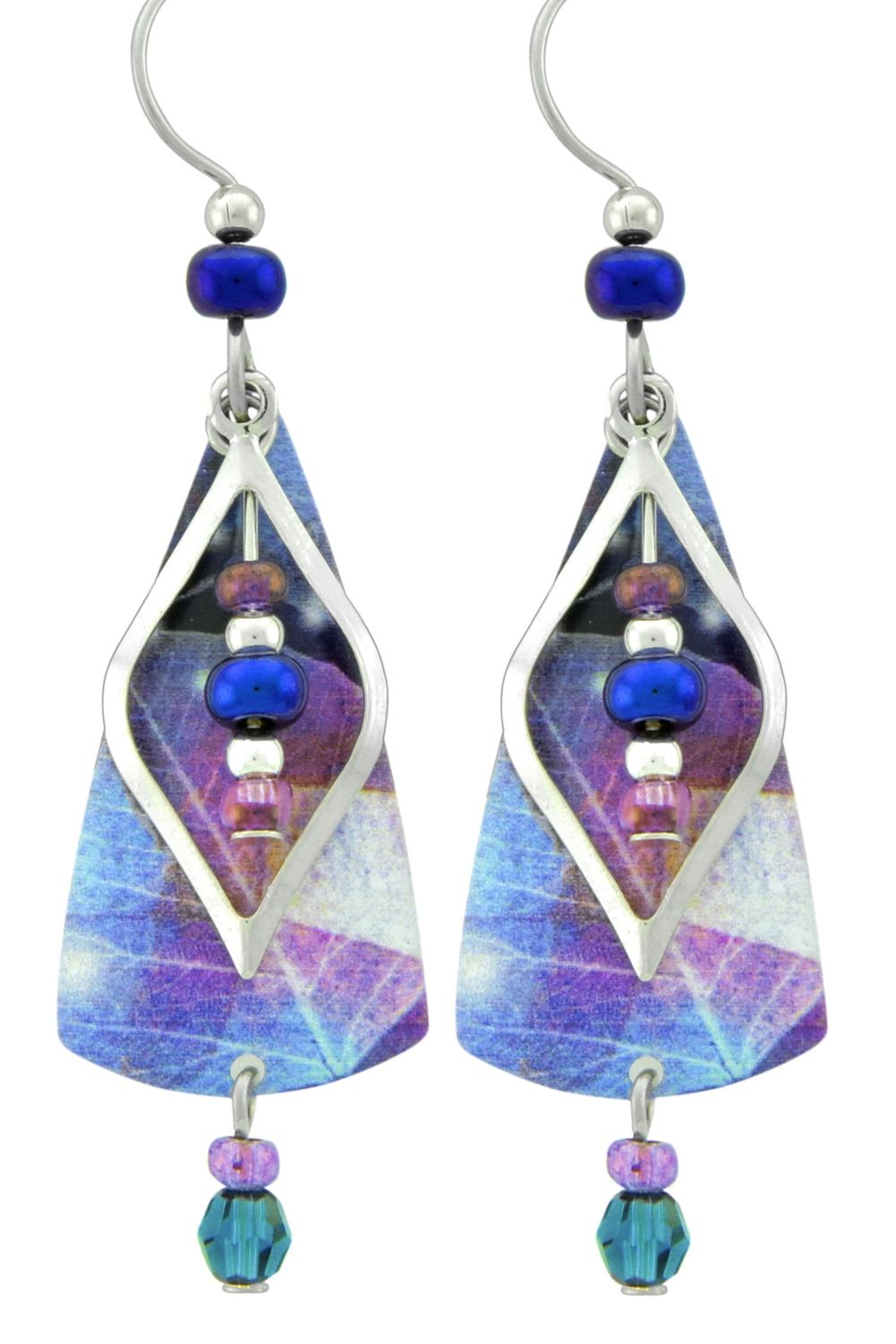 Earring - Pink and blue Leaf with Beads