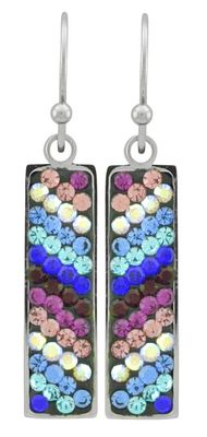Blue-Pink Rectangle Mosaic Crystal Earrings