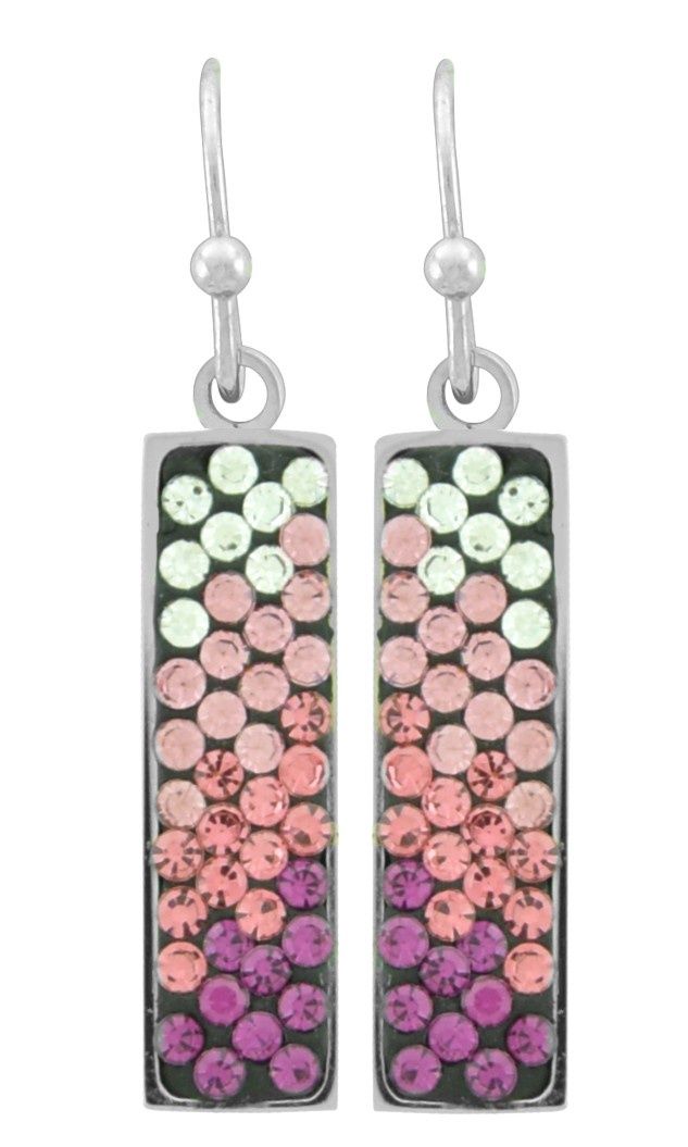 Pink Rectangle Mosaic Crystal Earrings