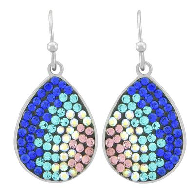 Blue-Pink Teardrop Mosaic Crystal Earrings
