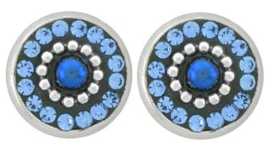 Blue-Black Circle Mosaic Crystal Earrings