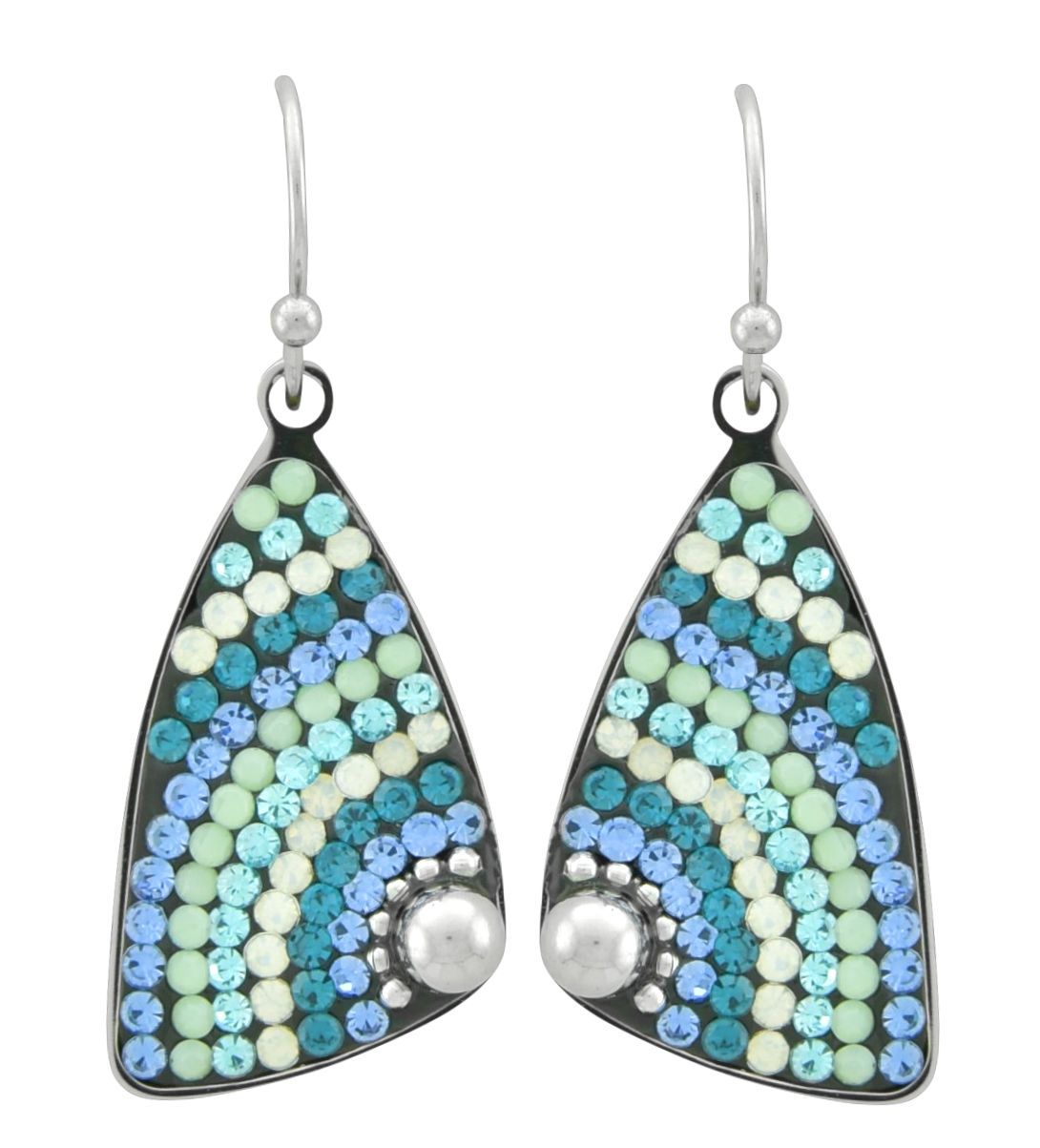 Teal Triangular Mosaic Crystal Earrings