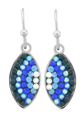 Blue-Black Oval Mosaic Crystal Earrings