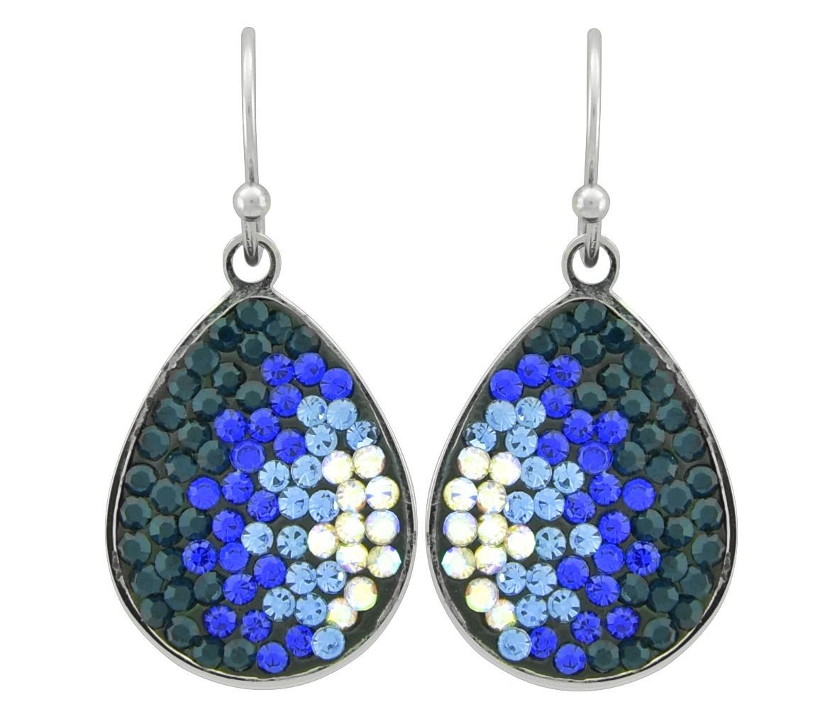 Blue-Black Teardrop Mosaic Crystal Earrings